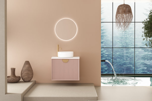 现代感极简的浴室内饰，米色墙壁图片下载