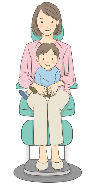 儿童固定坐在耳鼻喉科椅上的插图图片下载
