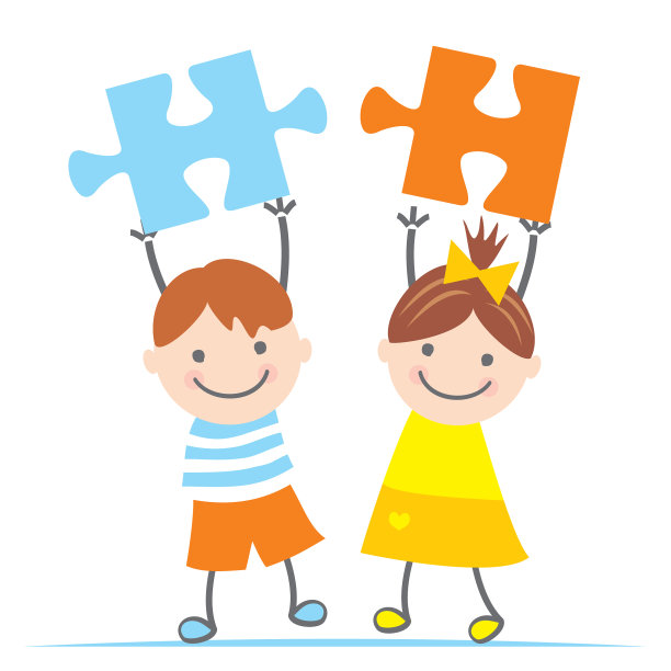 有拼图的男孩和女孩图片下载