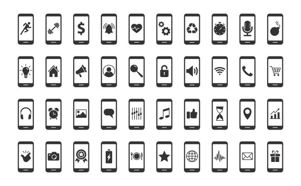 智能手机图标集。移动应用程序。收集。矢量插图。图片下载