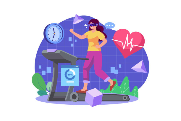 妇女在跑步机上使用VR图片下载