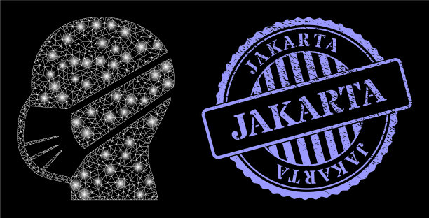 垃圾雅加达邮票印章和发光网格人图片下载