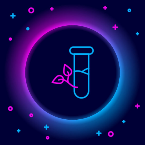 发光的霓虹灯线实验室玻璃和树叶图标图片下载