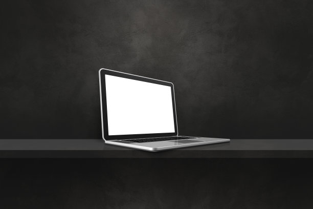 笔记本电脑在黑色的架子背景图片下载