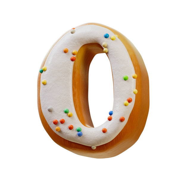 白色奶油甜甜圈字体字母数字与美味的装饰在奶油顶部。收集甜蜜辉煌的3D插图数字为您的文字，排版，按摩。图片下载