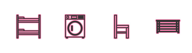 设置线上下铺床，椅子洗衣机和衣柜图片下载