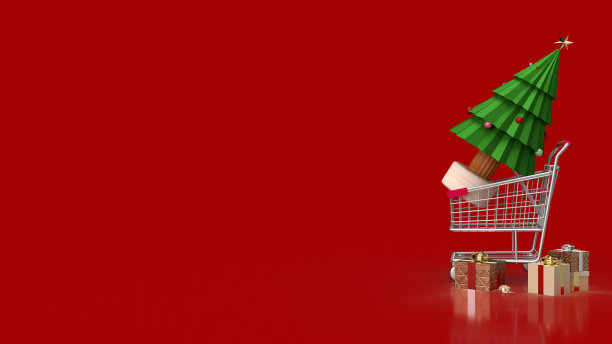 圣诞购物车为节日营销概念3d渲染图片下载
