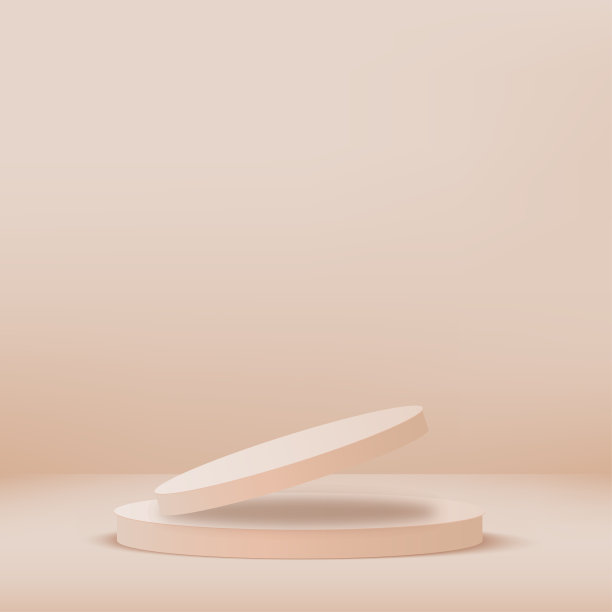 3d奶油色讲台和最小奶油色墙场景。3d平台最小抽象背景。向量图片下载