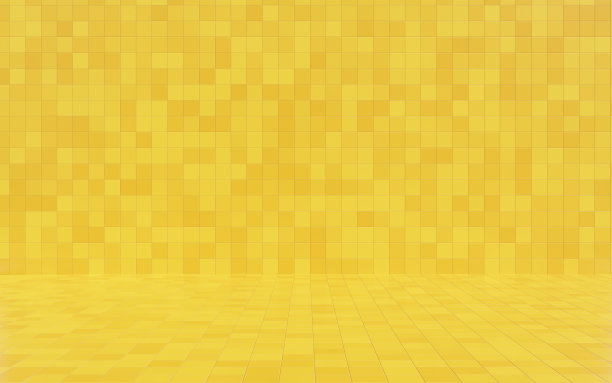 黄橙色瓷砖墙面和地板的背景和质感。厨房，浴室，厕所的模型。为你的设计留出空间。3 d渲染图图片下载