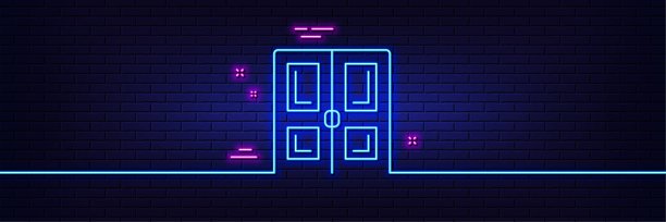 门线图标。建筑入口标志。霓虹灯发光效果。向量图片下载