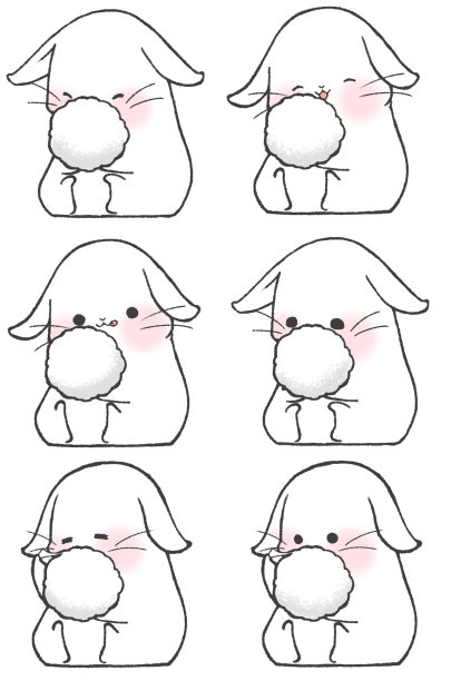 六种蜡兔坐着吃棉花糖的图案图片下载