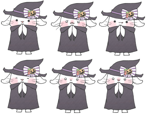 6只兔子装扮成女巫的样子，双手在面前紧握图片下载