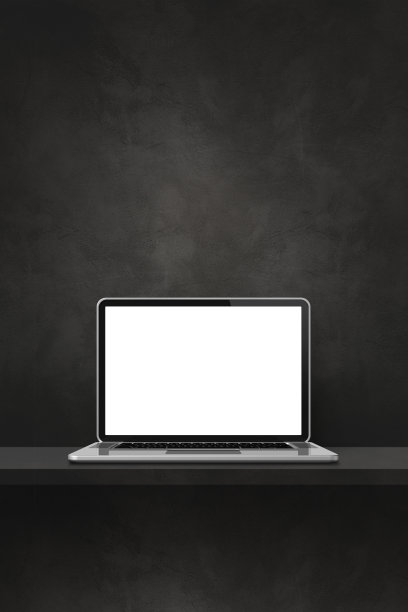 黑色架子上的笔记本电脑。垂直的背景图片下载