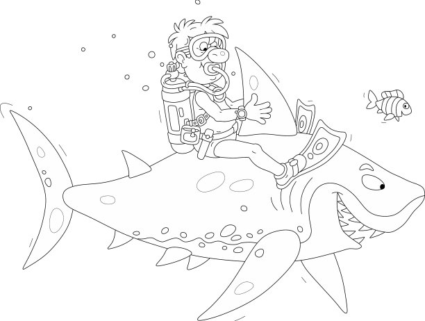 有趣的潜水者骑着大白鲨图片下载