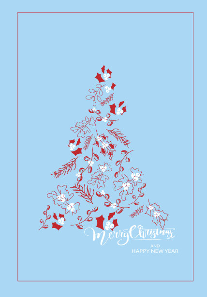 向量。圣诞快乐和新年快乐花卉背景，文字设计。乡村垂直模板的圣诞卡片，派对邀请和其他促销项目。手绘草图。图片下载