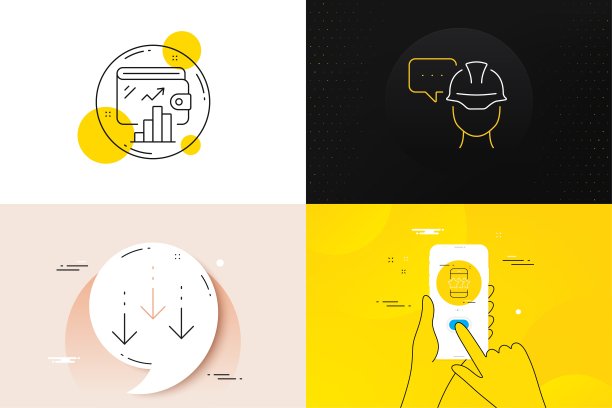 工头、星星和向下滚动图标极简集。用于Web开发。矢量素材图片下载