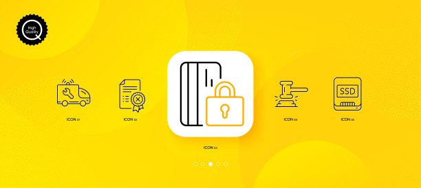 法官锤、固态硬盘和禁用卡极简线条图标矢量素材，适用于网页应用程序和印刷图片下载