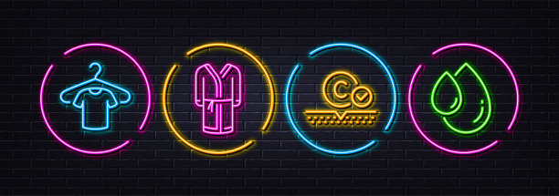 胶原蛋白皮肤，t恤和浴袍最小线条图标。对于网页应用，打印。氖激光3d灯。向量图片下载