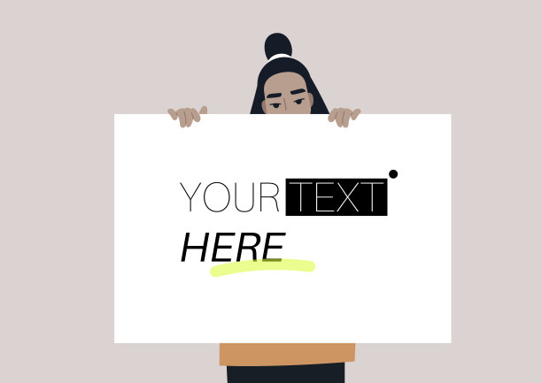 一个年轻的亚洲女性角色拿着一张海报，你的文字在这里概念图片下载