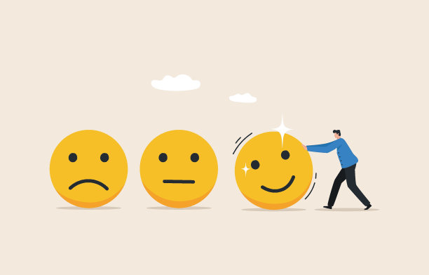 积极的思考，或乐观的态度。平衡快乐和情商。年轻人的情商提高了。图片下载