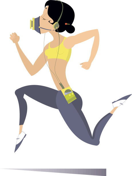 戴着防护面具的年轻女子在跑步图片下载