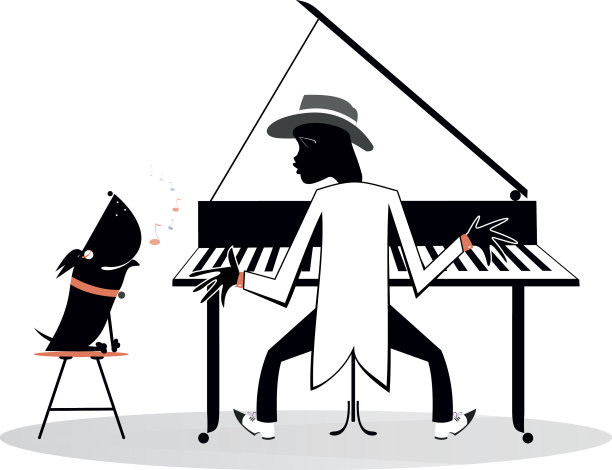 钢琴，钢琴和一条嚎叫的狗图片下载