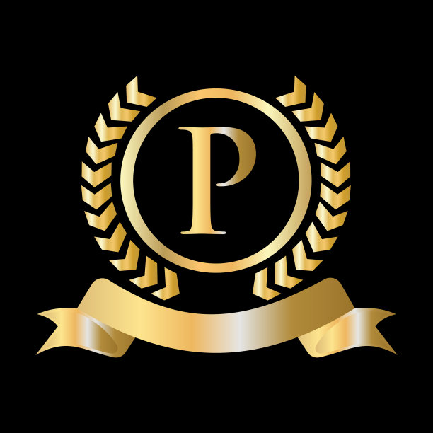 将金月桂花环和缎带封在字母p上图片下载