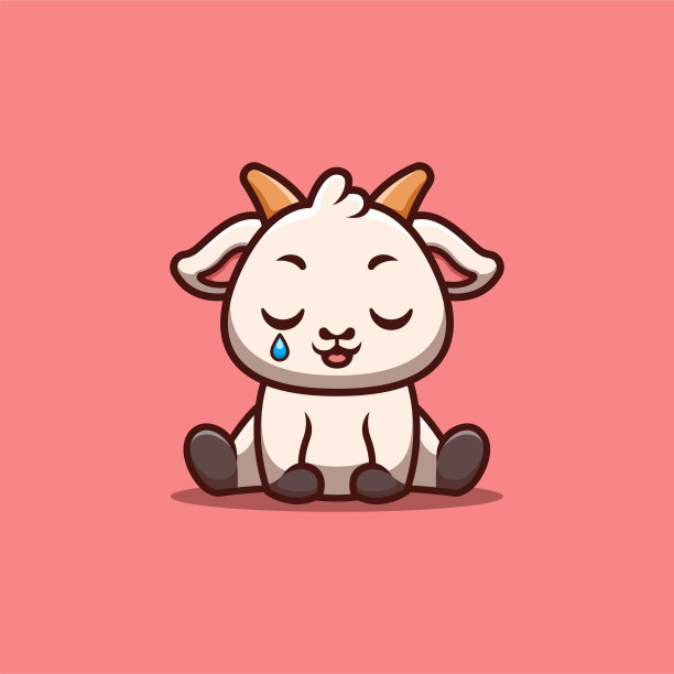 山羊坐伤心可爱创意卡哇伊卡通吉祥物标志图片下载