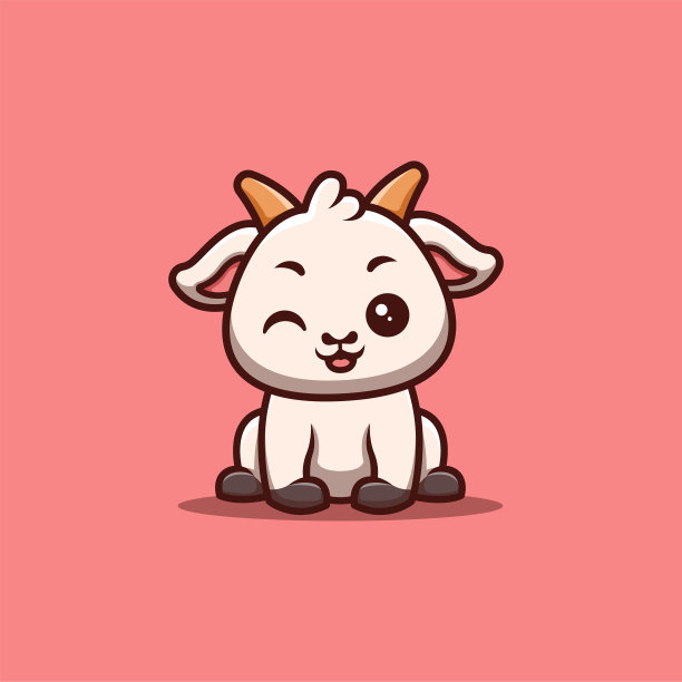 山羊坐着眨眼可爱的创意卡哇伊卡通吉祥物标志图片下载