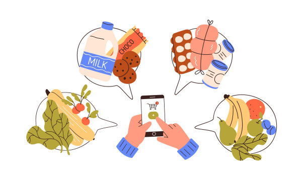 手与电话购物订购杂货图片下载