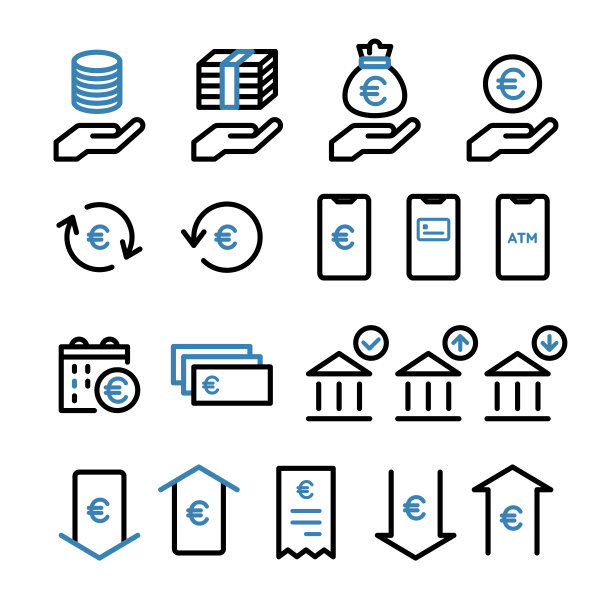 图标集货币，纸币，硬币，支付，投资，会计，货币，电子货币，家庭，金融图片下载