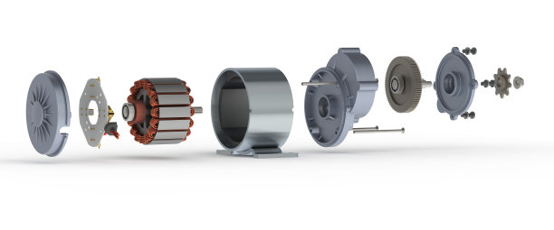 在白色背景上隔离的直流电动机组件3D渲染图片下载
