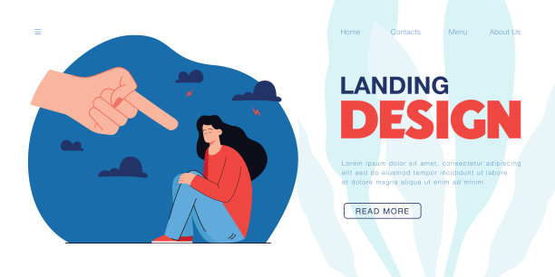 手指着抑郁内疚的年轻卡通女人图片下载