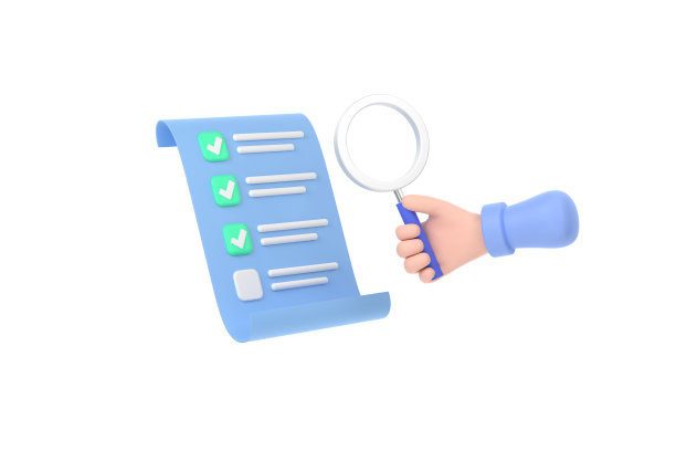 手持检查表纸和手持放大镜。有勾标记的纸。图片下载