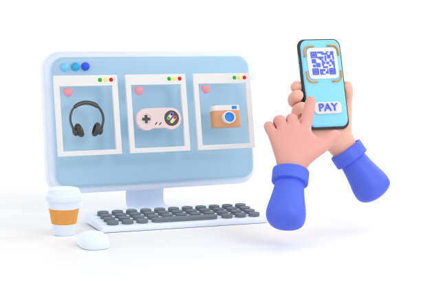 手持移动购物。移动应用程序的电脑屏幕平面设计模板。网上购物的概念。图片下载