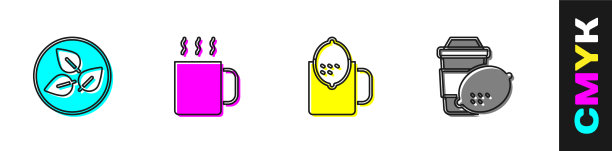 茶叶杯与柠檬和图标图片下载