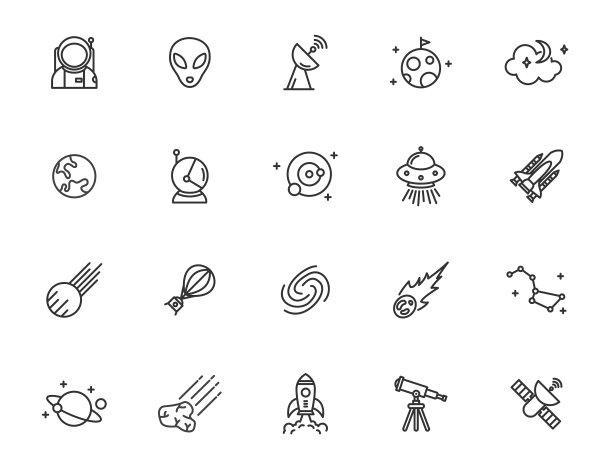 太空火箭线图标飞船行星卫星图片下载