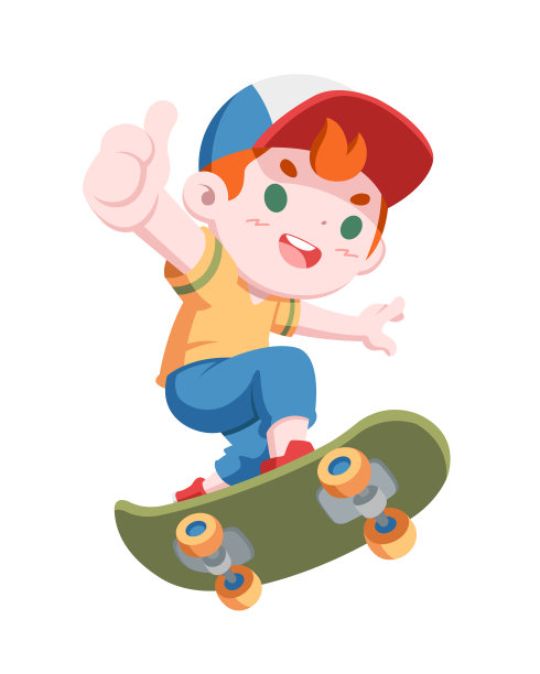 可爱风格的青少年滑板卡通图片下载