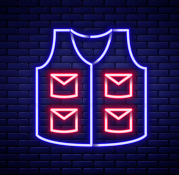 发光的霓虹线钓鱼夹克图标孤立上图片下载