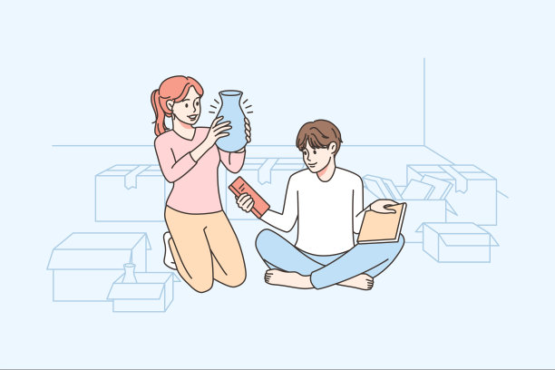 新婚夫妇在搬家当天打开箱子图片下载