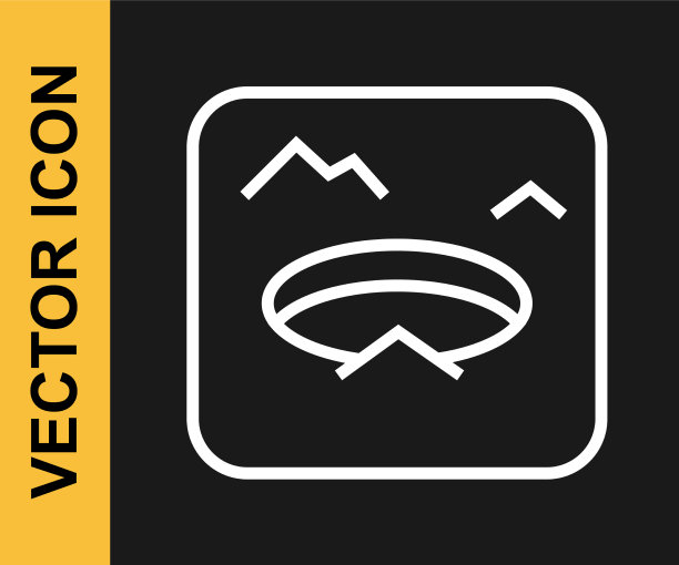 白线冬季钓鱼图标孤立在黑色上图片下载