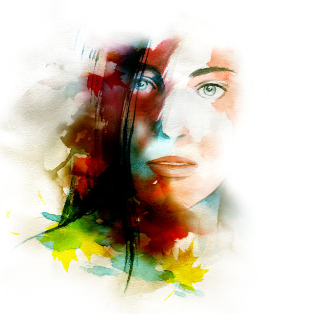 美丽女子的水彩画图片下载