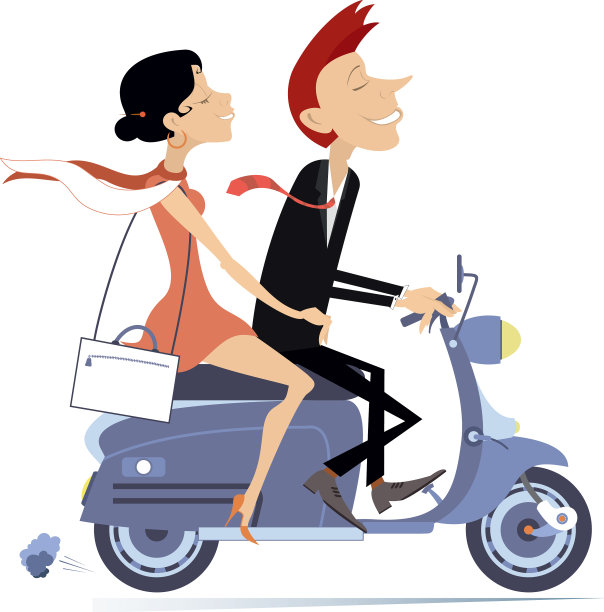 两对年轻夫妇骑摩托车图片下载