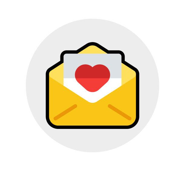 矢量情书图标插图。心的信封，爱的音符矢量彩色图标图片下载