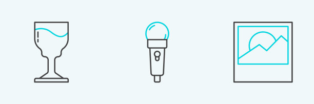 设置线照片酒杯和麦克风图标图片下载