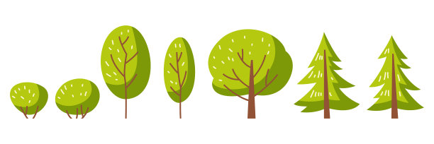 一组春天或夏天的抽象风格化树木图片下载