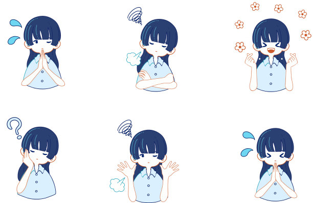 这套插图的女孩在西装衬衫与各种表情图片下载