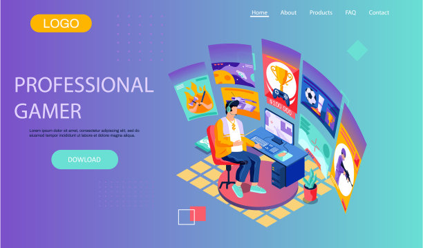 专业玩家登陆页面模板与一名观看电子竞技直播在线游戏的男子图片下载