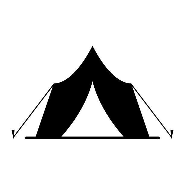 露营帐篷黑色剪影图标。游客庇护所户外休闲象形文字象形文字。运动旅行乐趣活动平面符号。旅游休闲冒险帐篷。孤立的矢量图图片下载