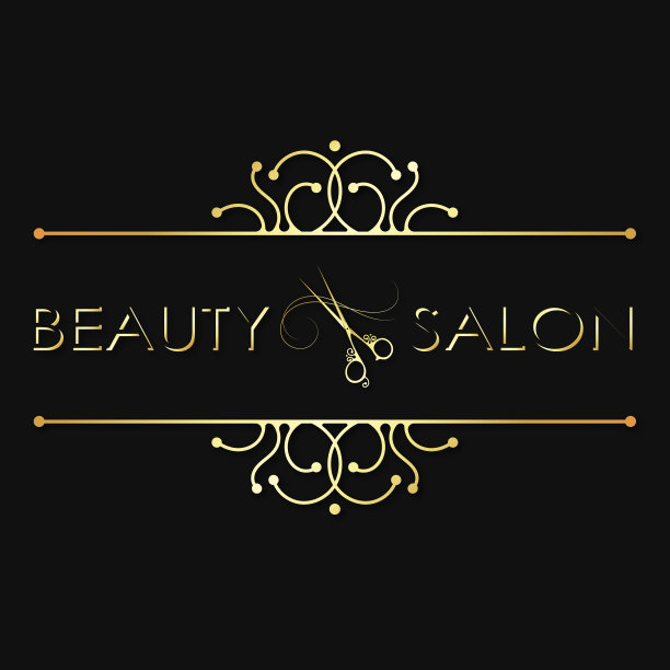 美容院和发型师的黄金设计。剪刀和卷发符号图片下载